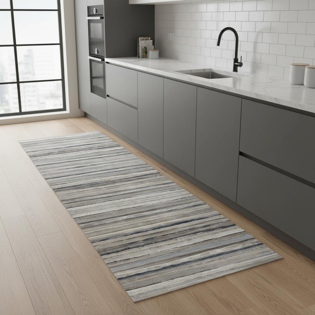 8′ Blue Striped Runner Rug