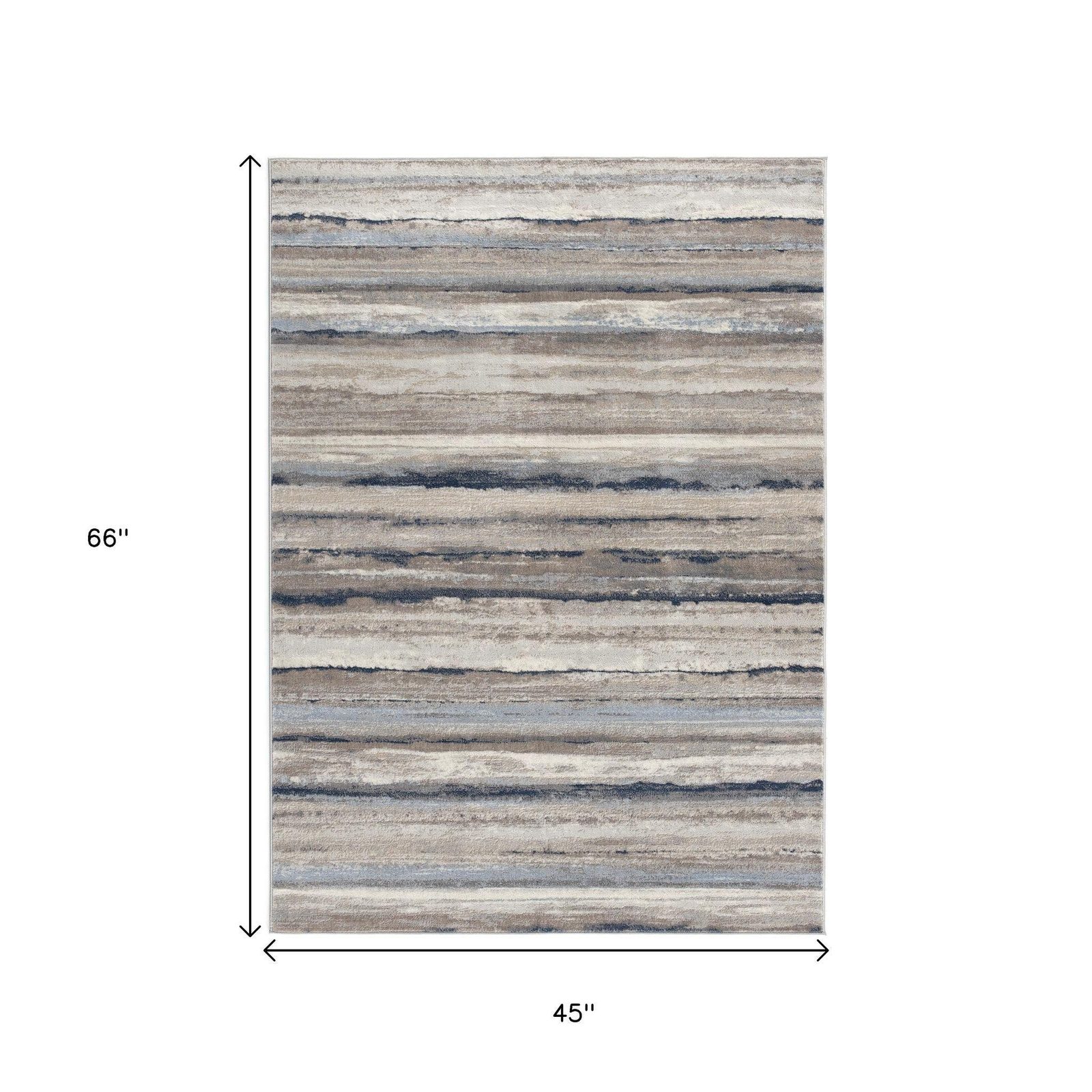 4′ X 6′ Blue And Beige Distressed Stripes Area Rug