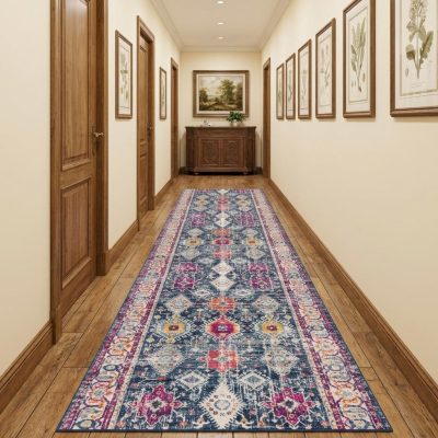 12′ Blue and Ivory Oriental Runner Rug