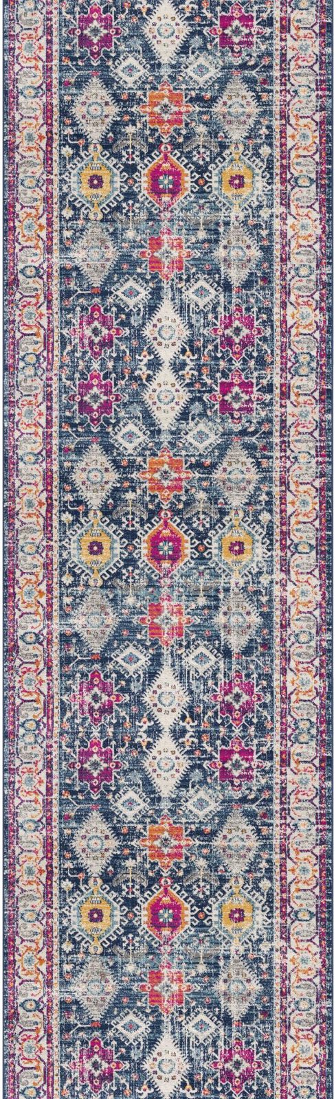 13′ Blue and Ivory Oriental Runner Rug