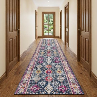 13′ Blue and Ivory Oriental Runner Rug