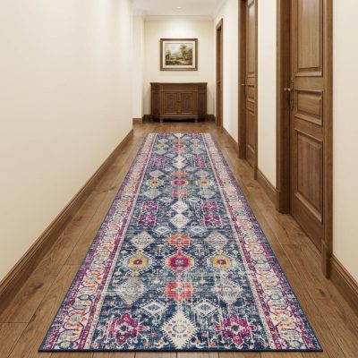 15′ Blue and Ivory Oriental Runner Rug