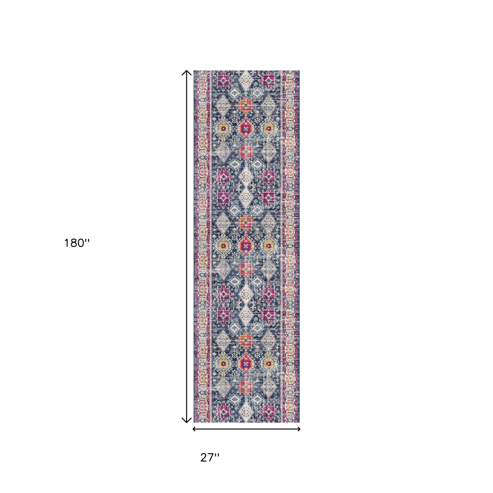 15′ Blue and Ivory Oriental Runner Rug