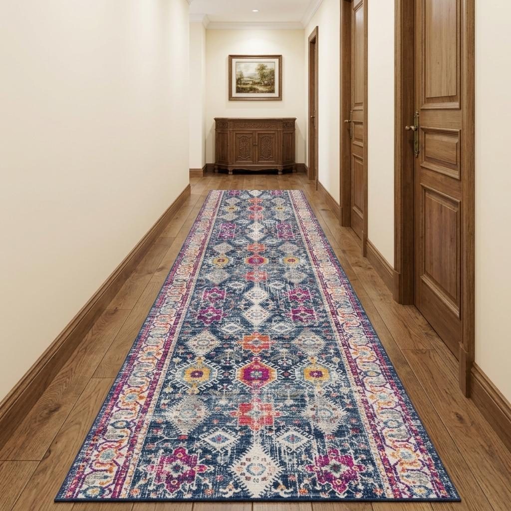 15′ Blue and Ivory Oriental Runner Rug