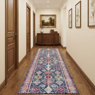 20′ Blue and Ivory Oriental Runner Rug