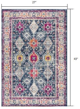 2′ X 4′ Blue and Ivory Oriental Area Rug