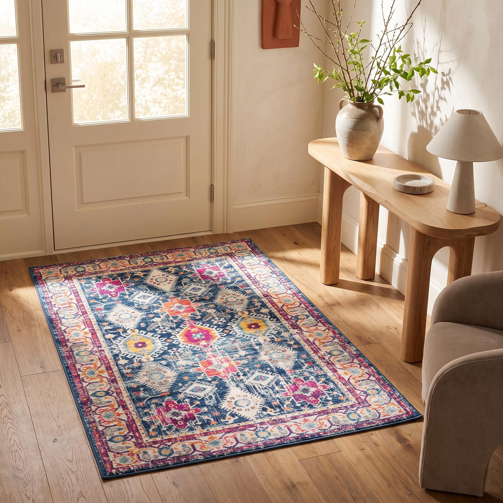 2′ X 5′ Blue and Ivory Oriental Area Rug