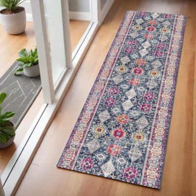 2′ X 5′ Blue and Ivory Oriental Area Rug
