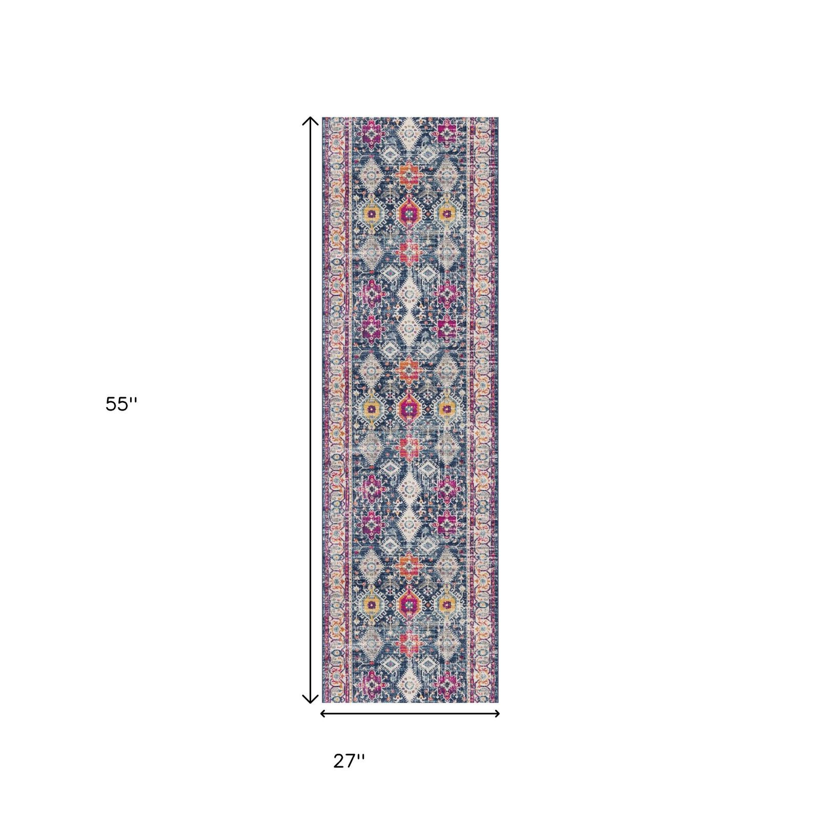 2′ X 5′ Blue and Ivory Oriental Area Rug