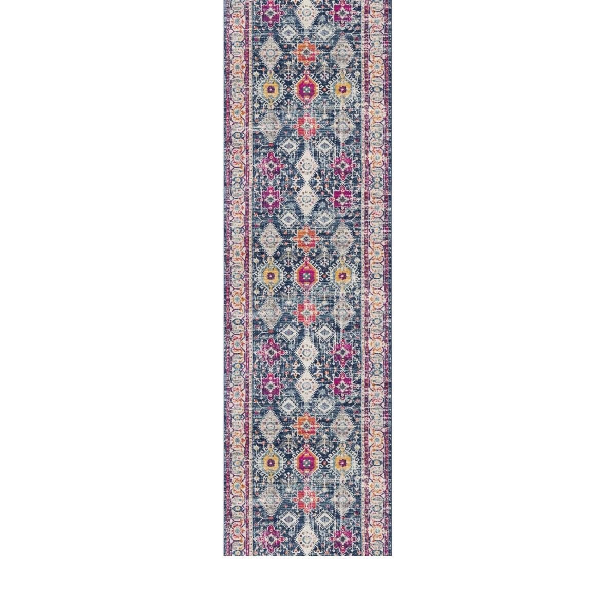 8′ Blue and Ivory Oriental Runner Rug