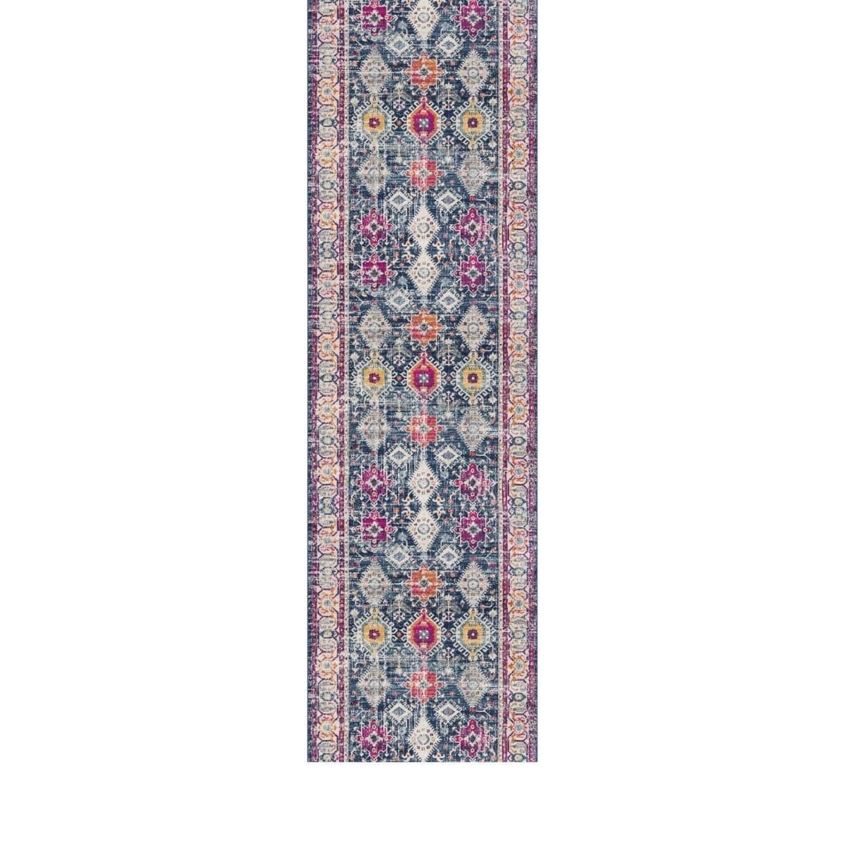 8′ Blue and Ivory Oriental Runner Rug
