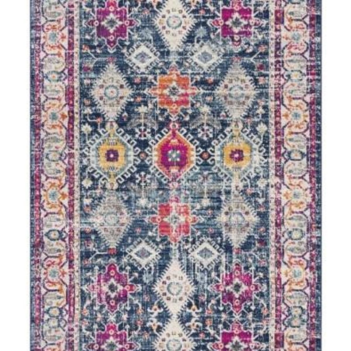 8′ Blue and Ivory Oriental Runner Rug