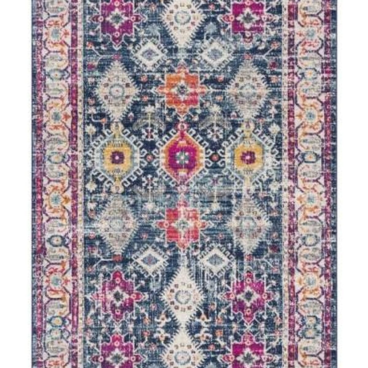 8′ Blue and Ivory Oriental Runner Rug