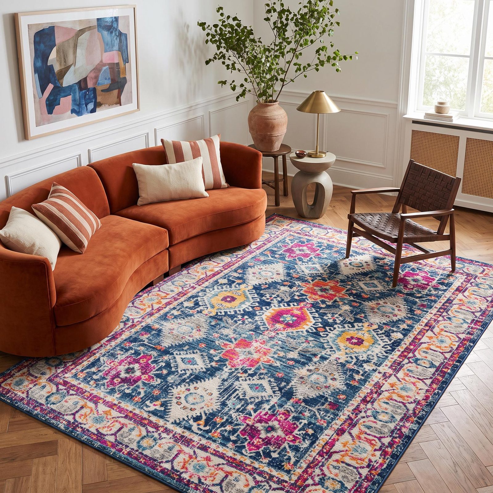 4′ X 6′ Blue and Ivory Oriental Area Rug