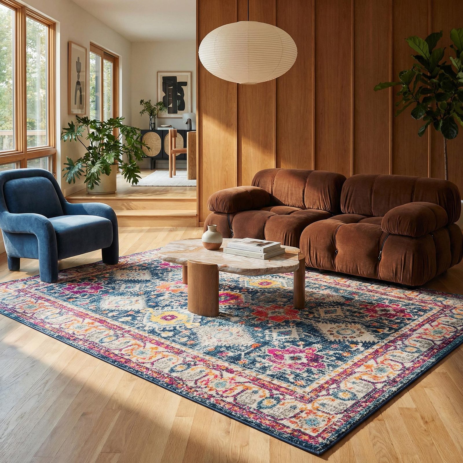 5′ X 7′ Blue and Ivory Oriental Area Rug
