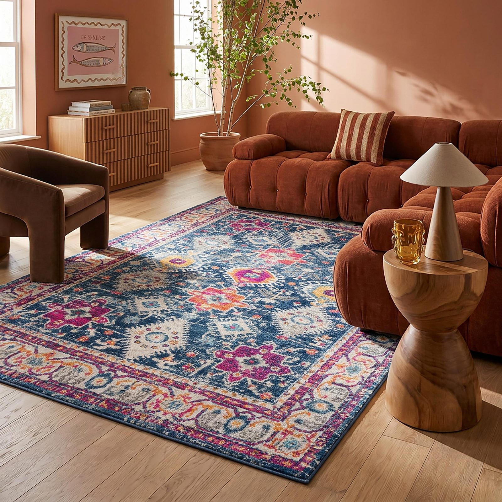 5′ X 7′ Blue and Ivory Oriental Area Rug