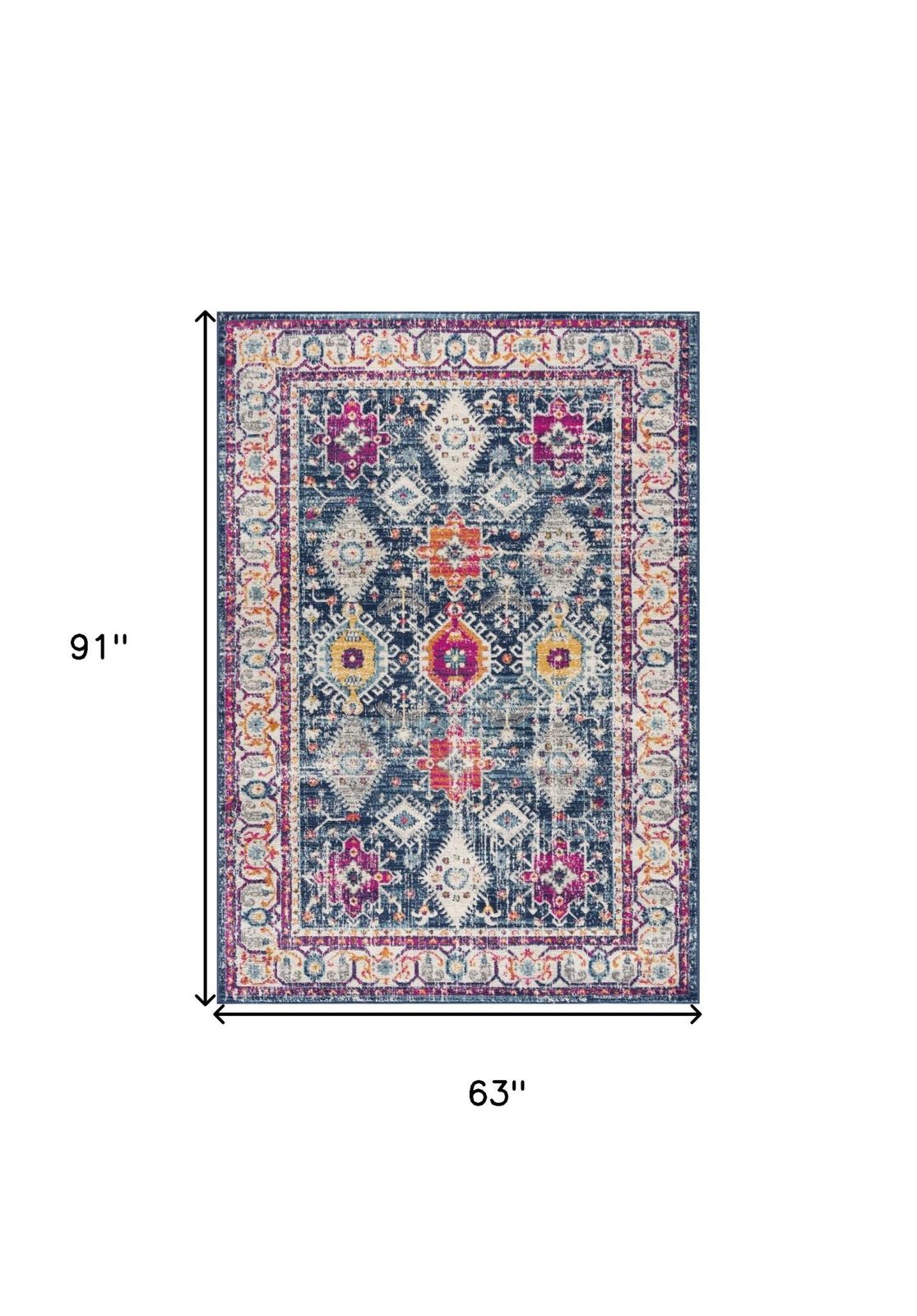 5′ X 7′ Blue and Ivory Oriental Area Rug