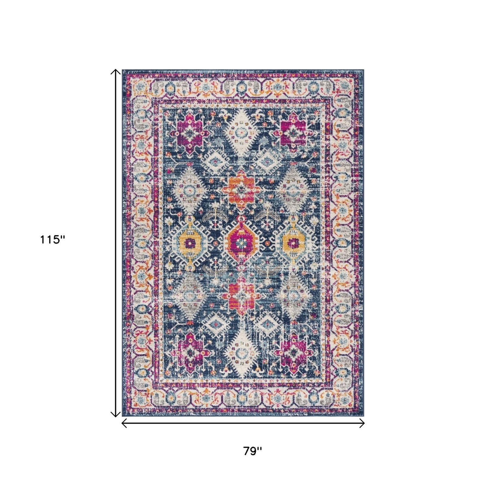 6′ X 9′ Blue and Ivory Oriental Area Rug