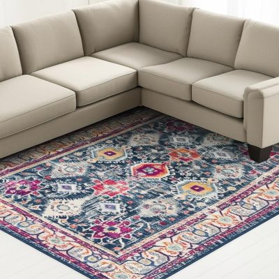 8′ X 10′ Blue and Ivory Oriental Area Rug