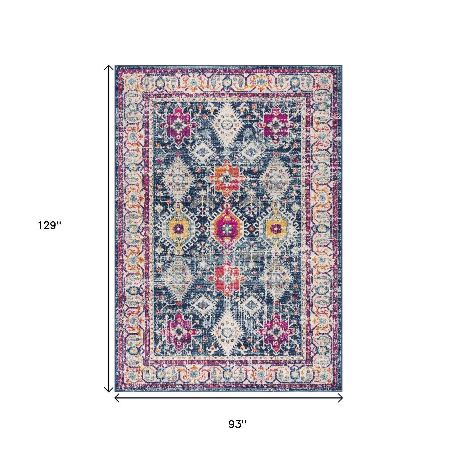 8′ X 10′ Blue and Ivory Oriental Area Rug