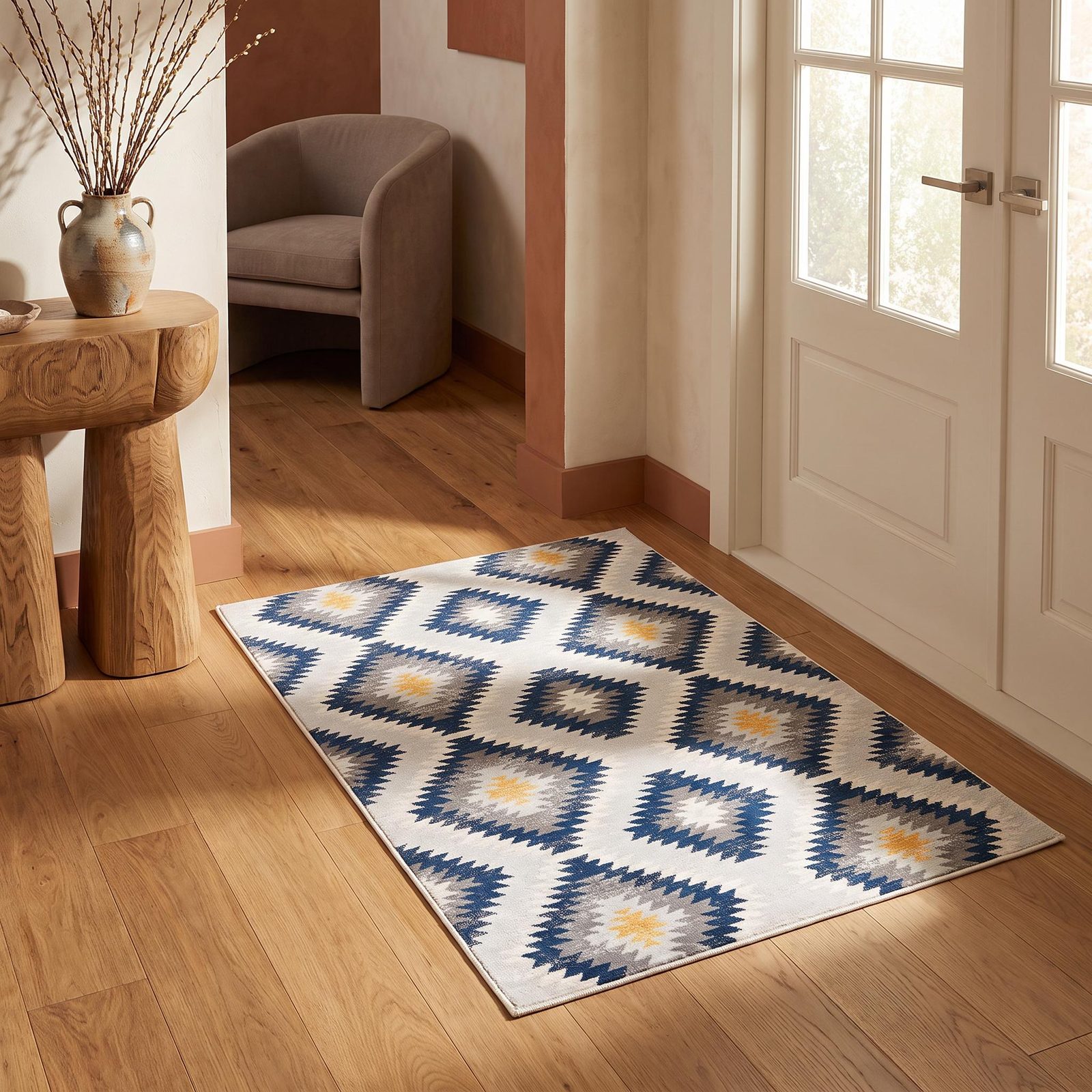 2′ X 4′ Blue Ikat Kilim Area Rug