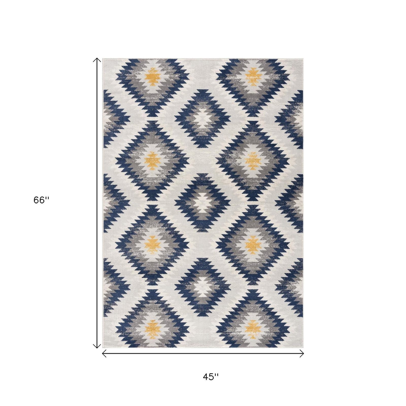 4′ X 6′ Blue Ikat Kilim Area Rug