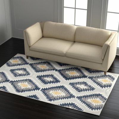 5′ X 7′ Blue Ikat Kilim Area Rug