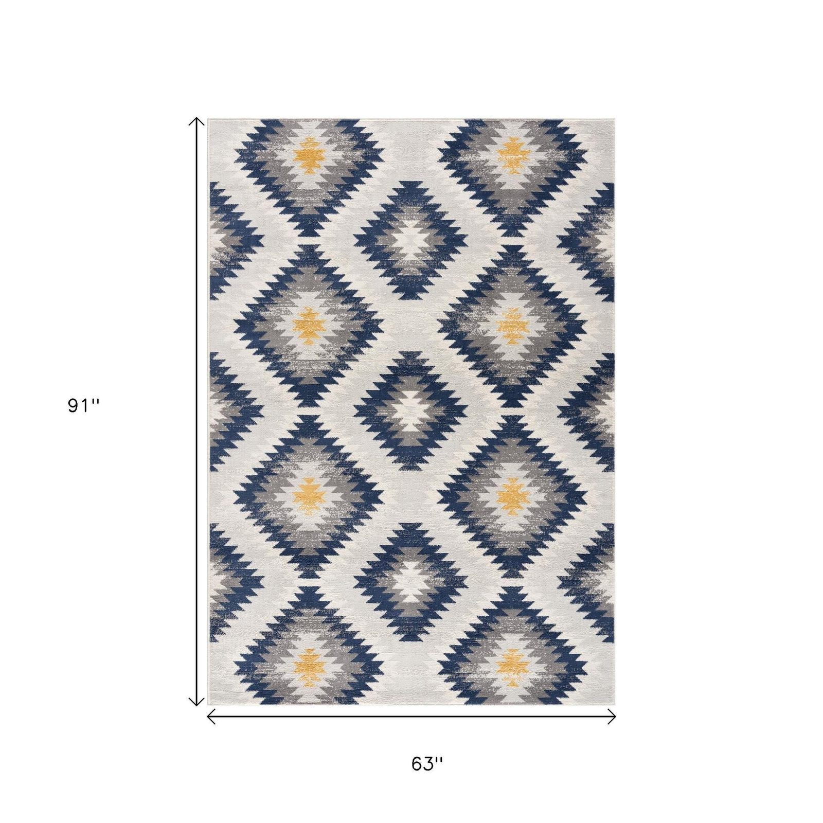 5′ X 7′ Blue Ikat Kilim Area Rug