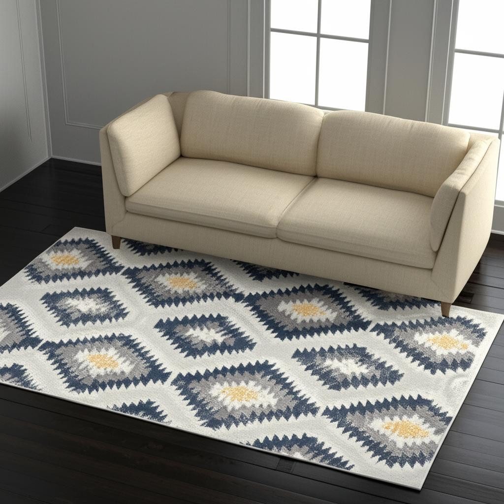 5′ X 7′ Blue Ikat Kilim Area Rug