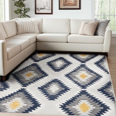 6′ X 9′ Blue Ikat Kilim Area Rug