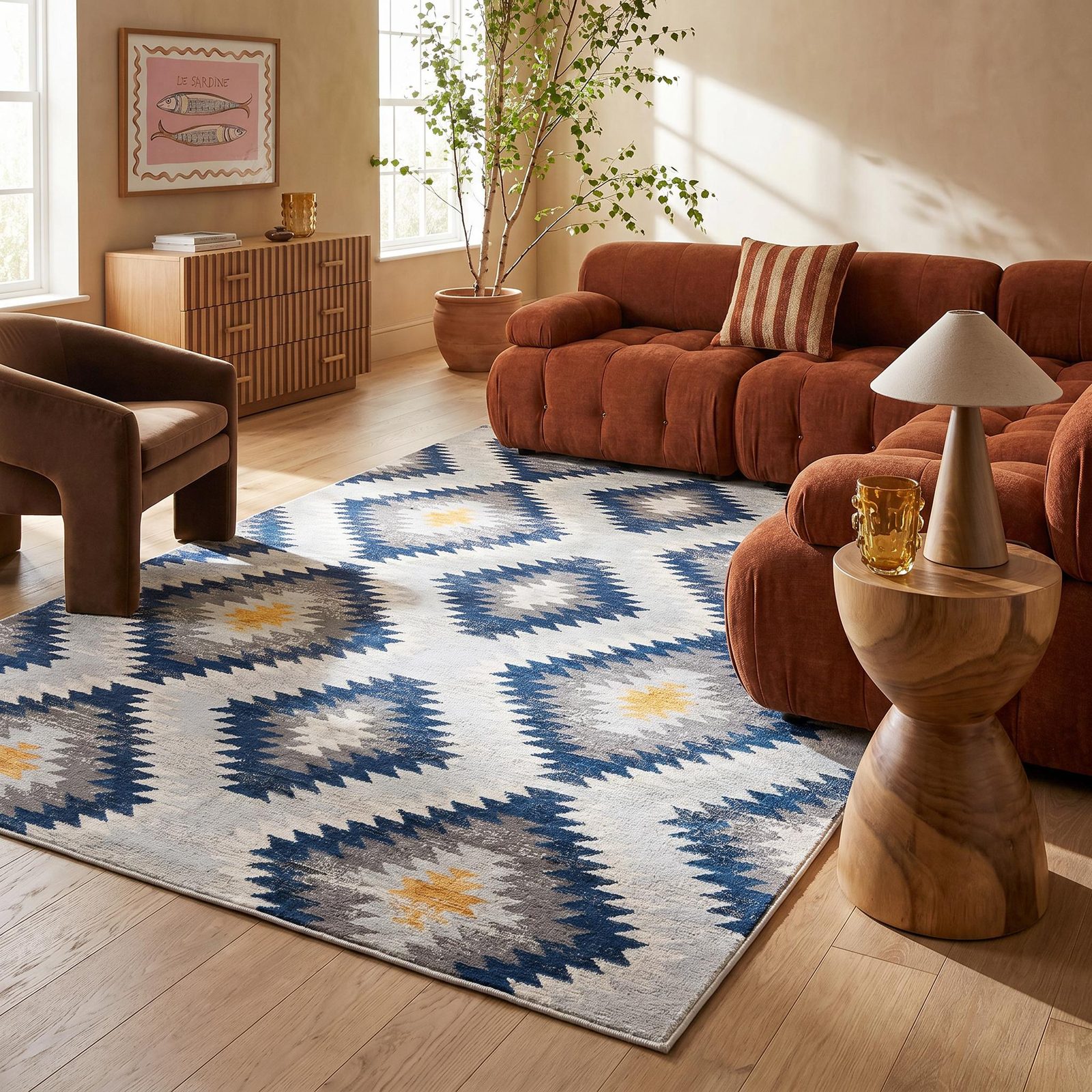 8′ X 10′ Blue Ikat Kilim Area Rug