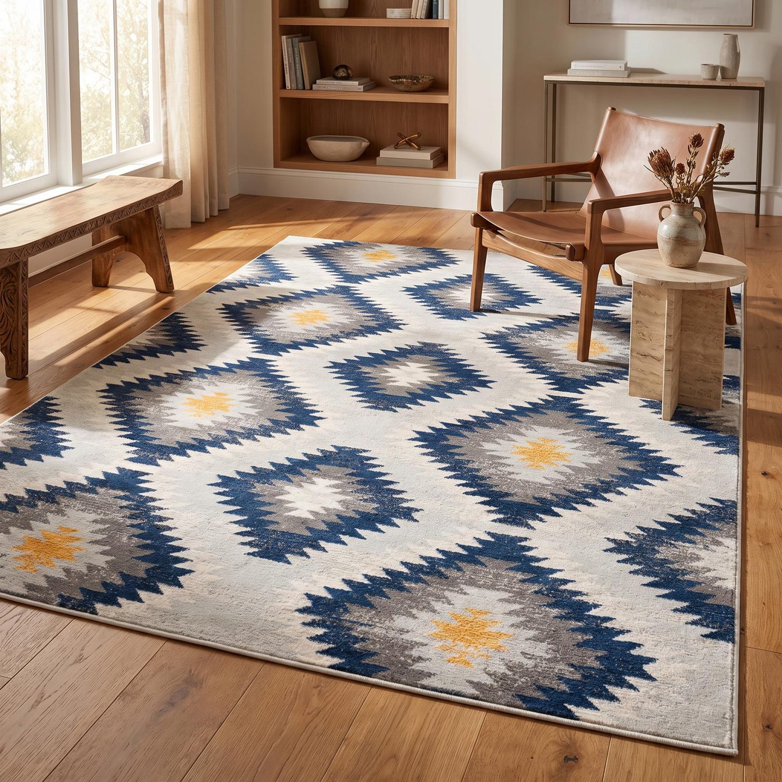 8′ X 10′ Blue Ikat Kilim Area Rug
