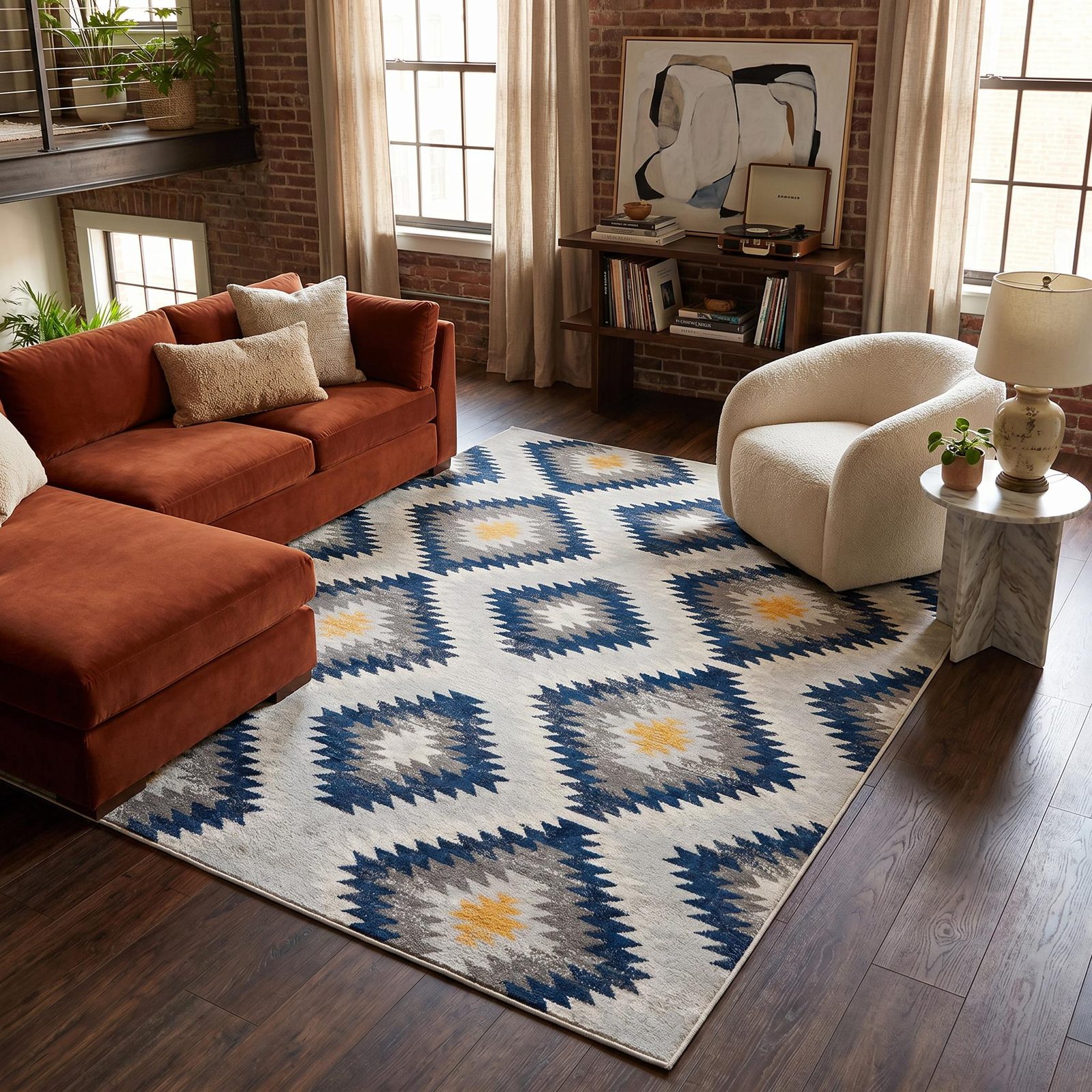 8′ X 10′ Blue Ikat Kilim Area Rug