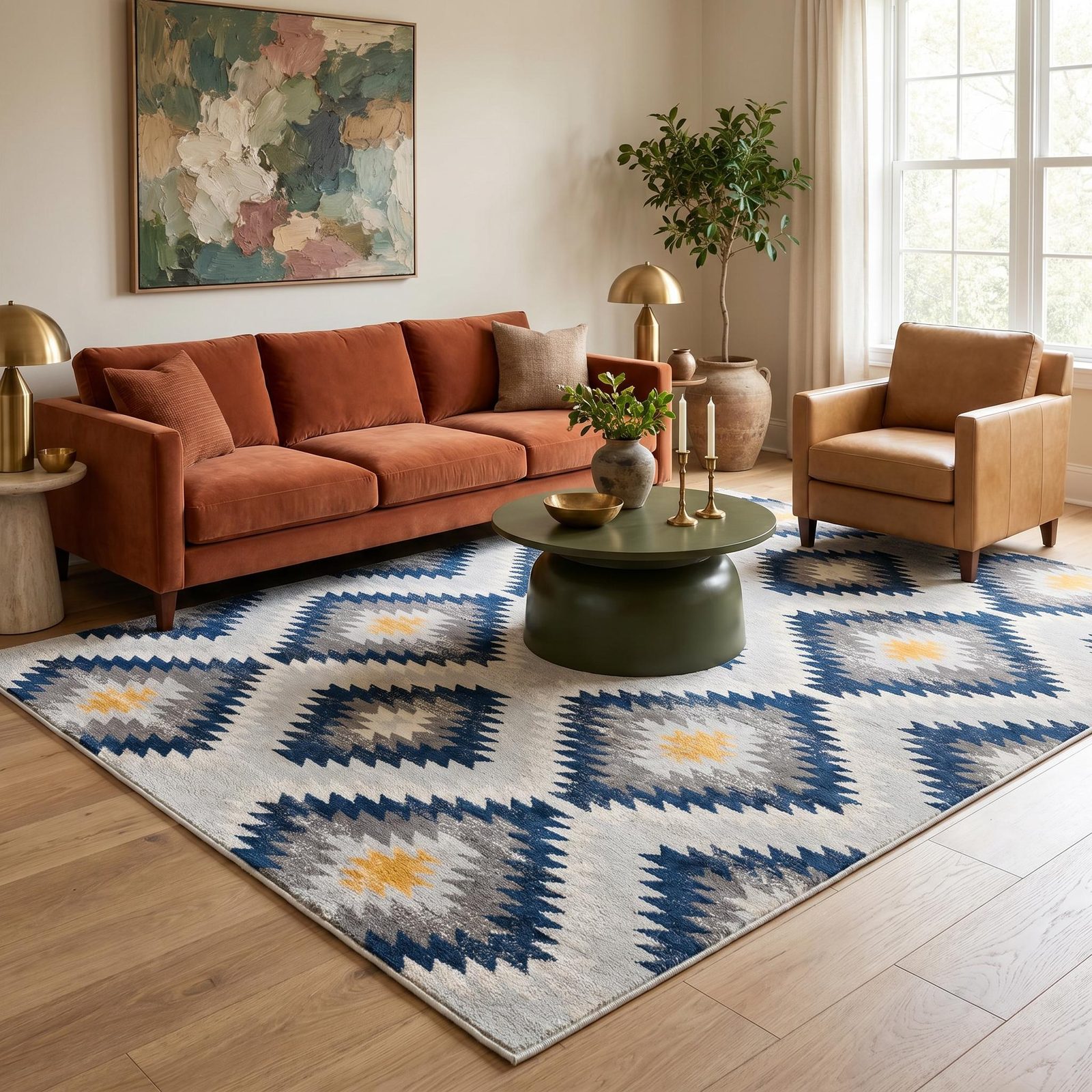 8′ X 10′ Blue Ikat Kilim Area Rug