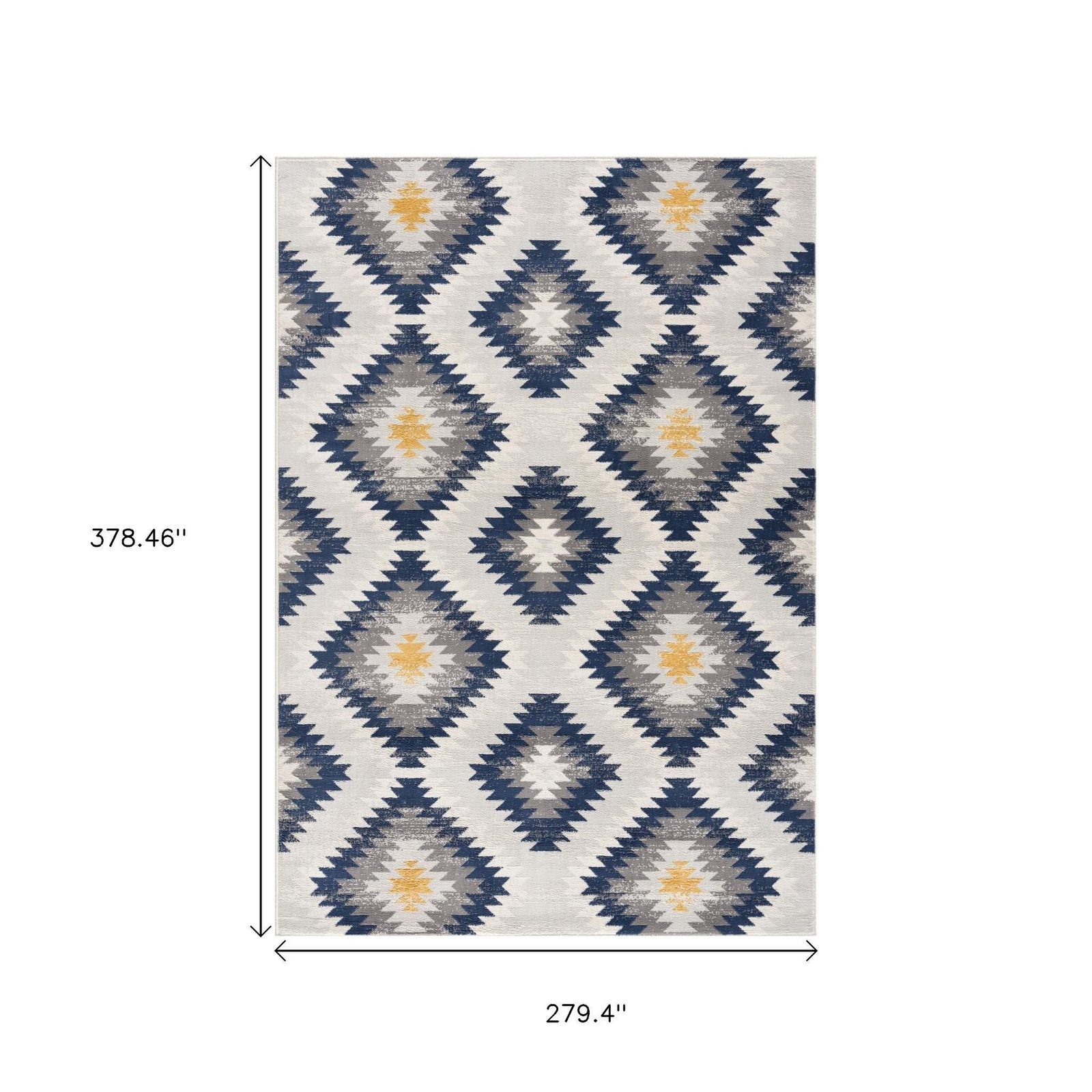 9′ X 13′ Blue and Gray Kilim Pattern Area Rug