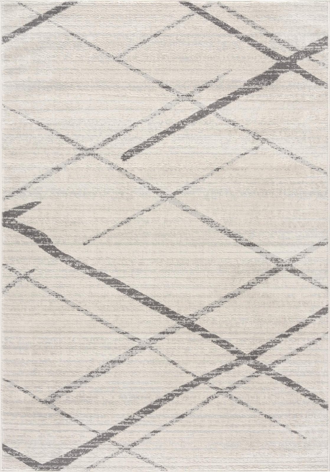 Gray and Ivory Modern Geometric Polypropylene Area Rug