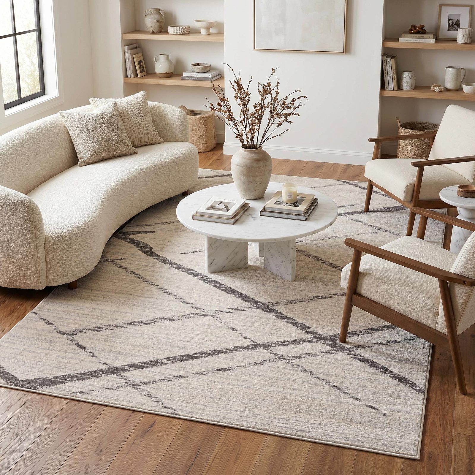 Gray and Ivory Modern Geometric Polypropylene Area Rug