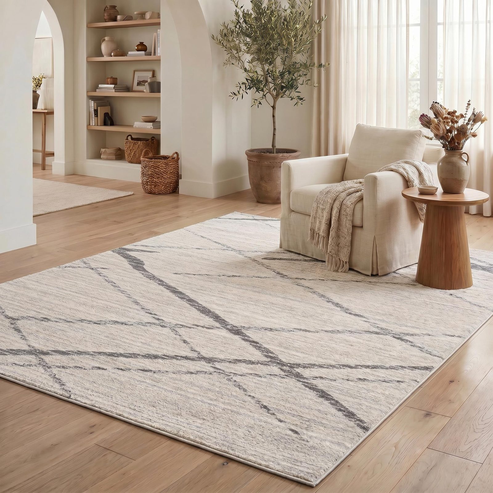 Gray and Ivory Modern Geometric Polypropylene Area Rug