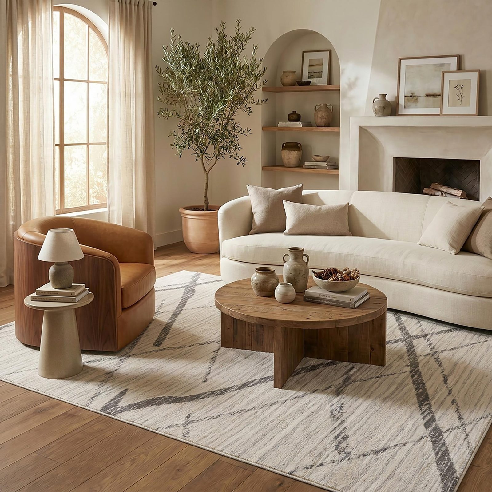 Gray and Ivory Modern Geometric Polypropylene Area Rug