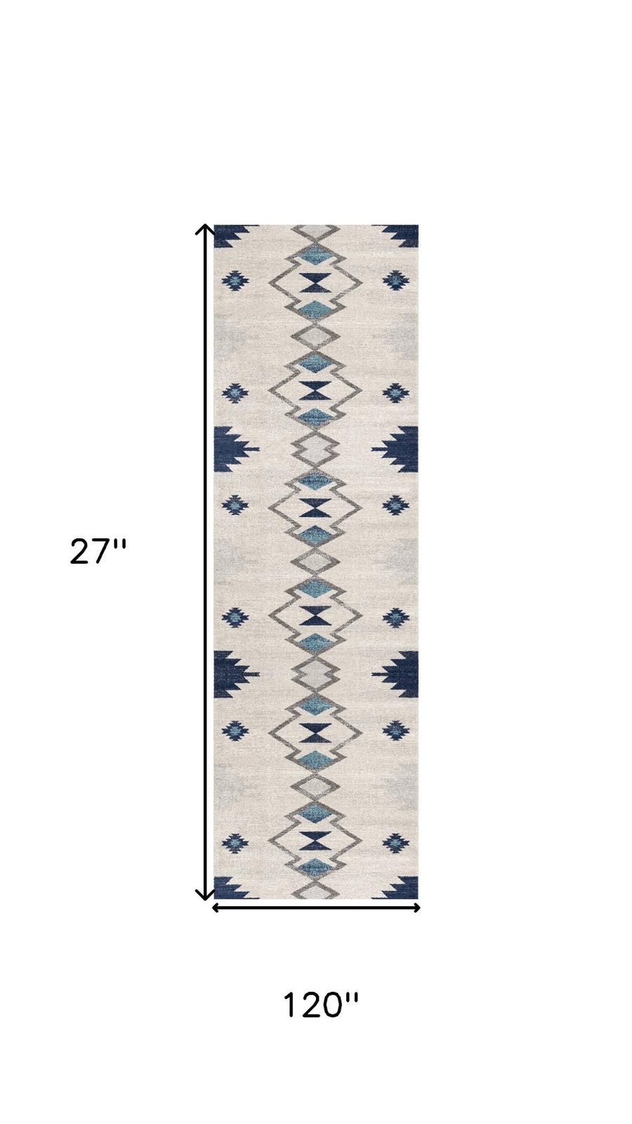 10′ Blue and Ivory Southwestern Runner Rug