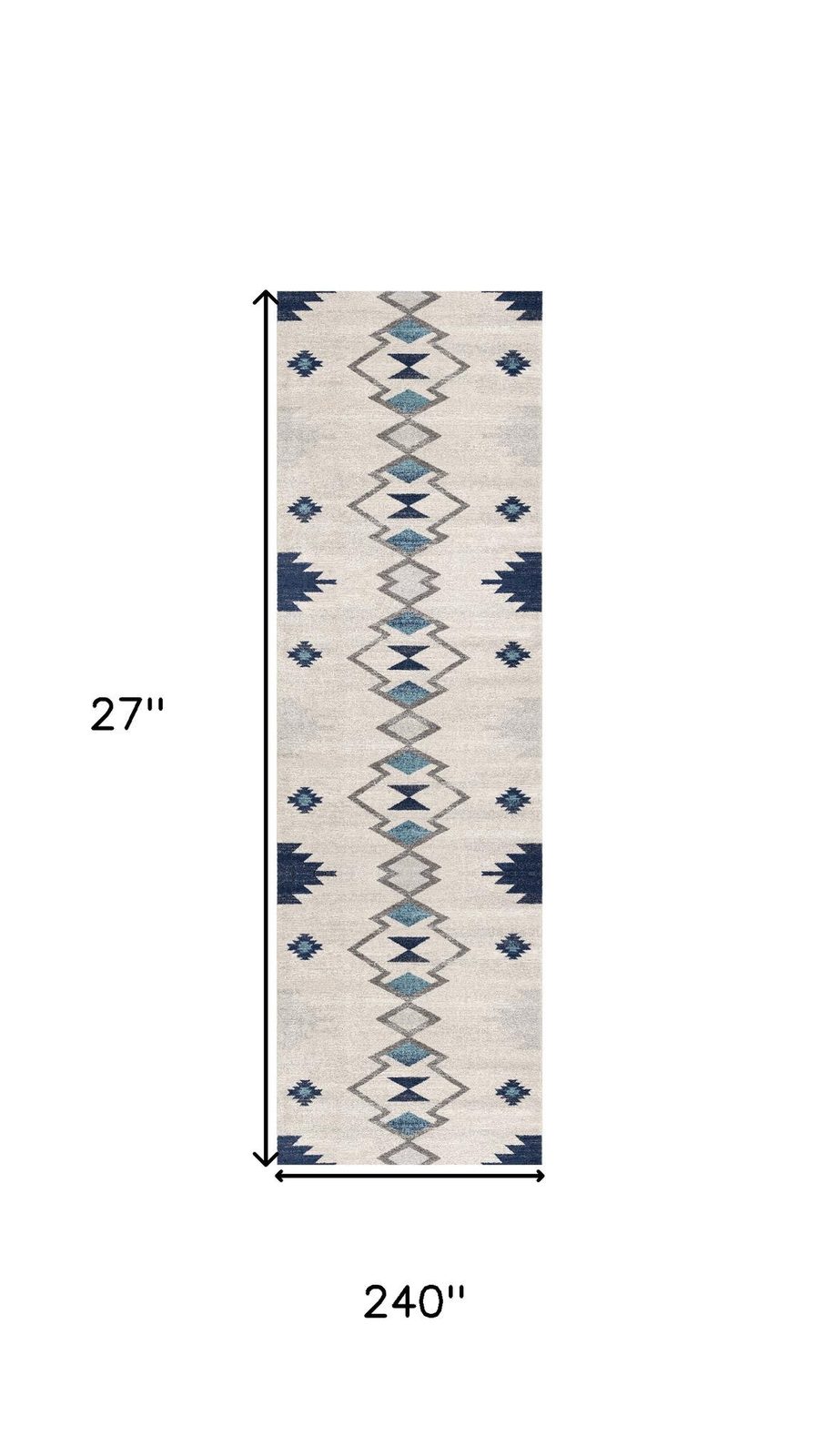 20′ Blue And Ivory Southwestern Runner Rug