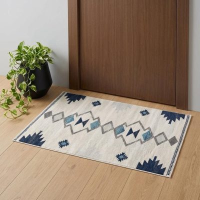 2′ × 4′ Blue and Ivory Southwestern Area Rug