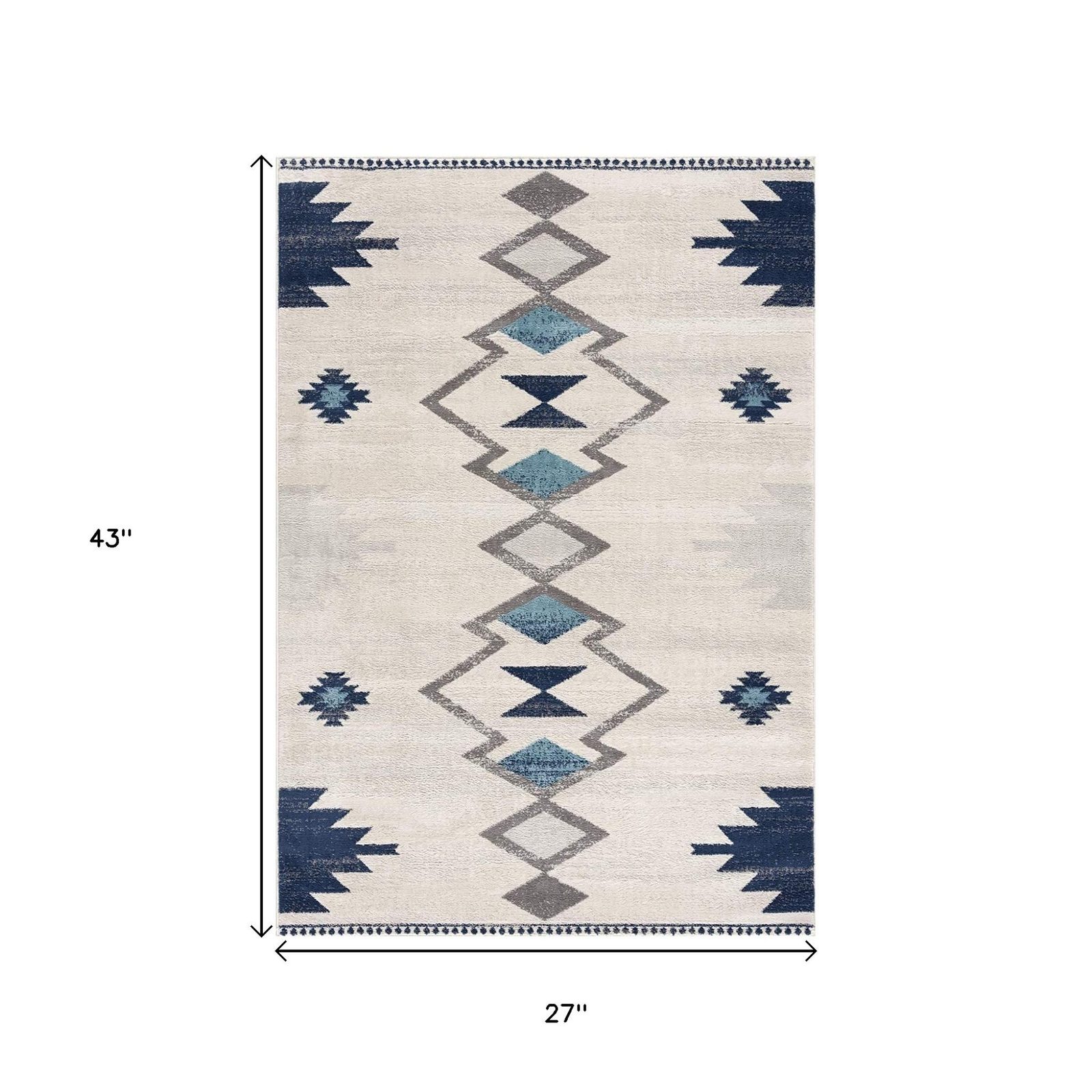2′ X 4′ Blue and Ivory Southwestern Area Rug