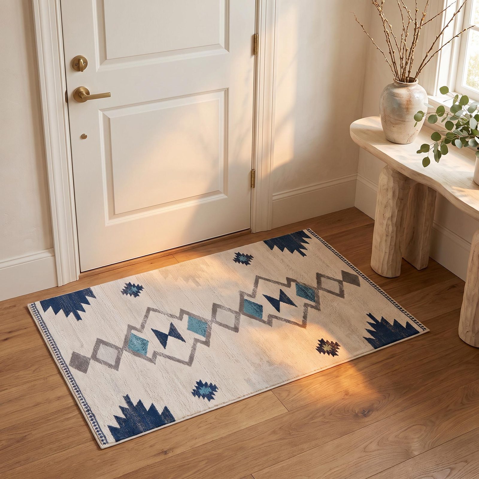 2′ X 5′ Blue and Ivory Southwestern Area Rug
