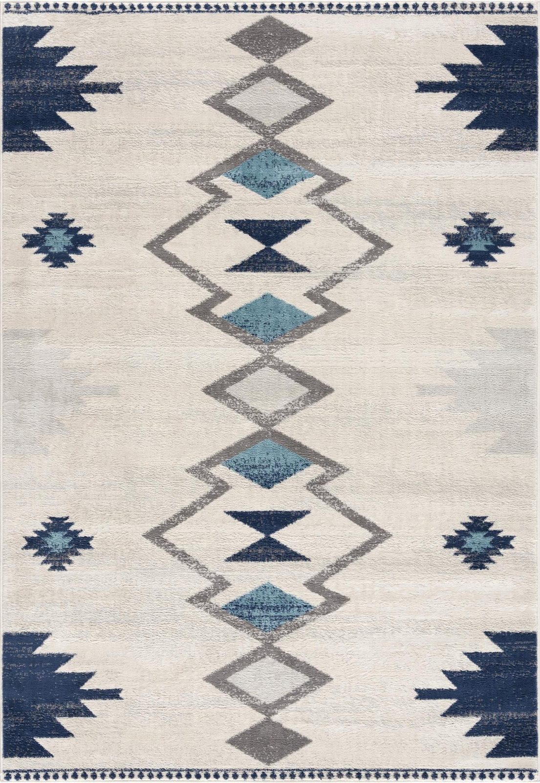 2′ X 5′ Blue and Ivory Southwestern Area Rug