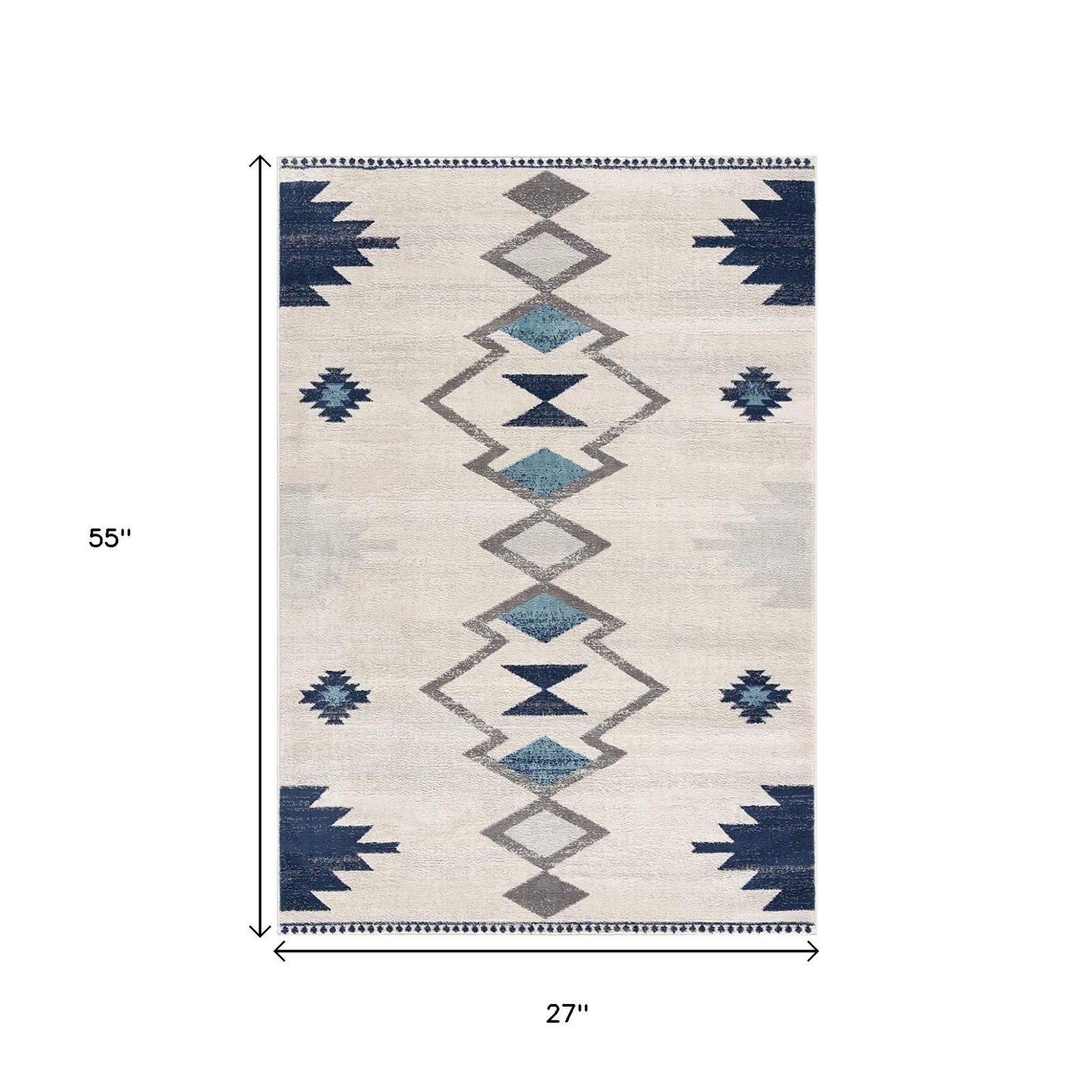 2′ X 5′ Blue and Ivory Southwestern Area Rug