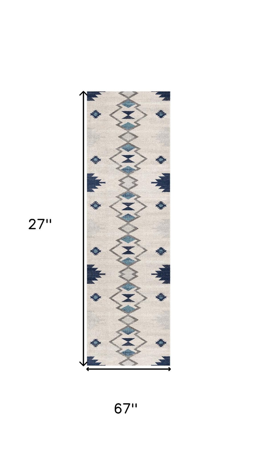 6′ Blue and Ivory Southwestern Runner Rug