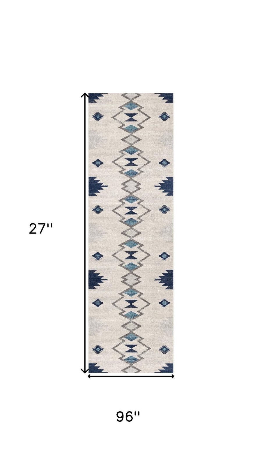 8′ Blue and Ivory Southwestern Runner Rug