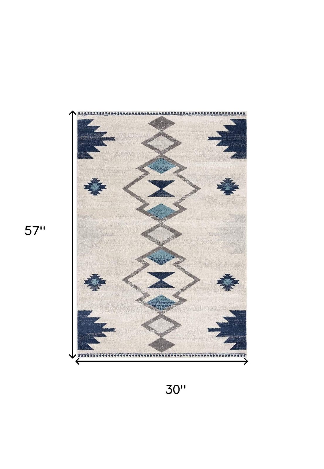 3′ X 5′ Blue and Ivory Southwestern Area Rug