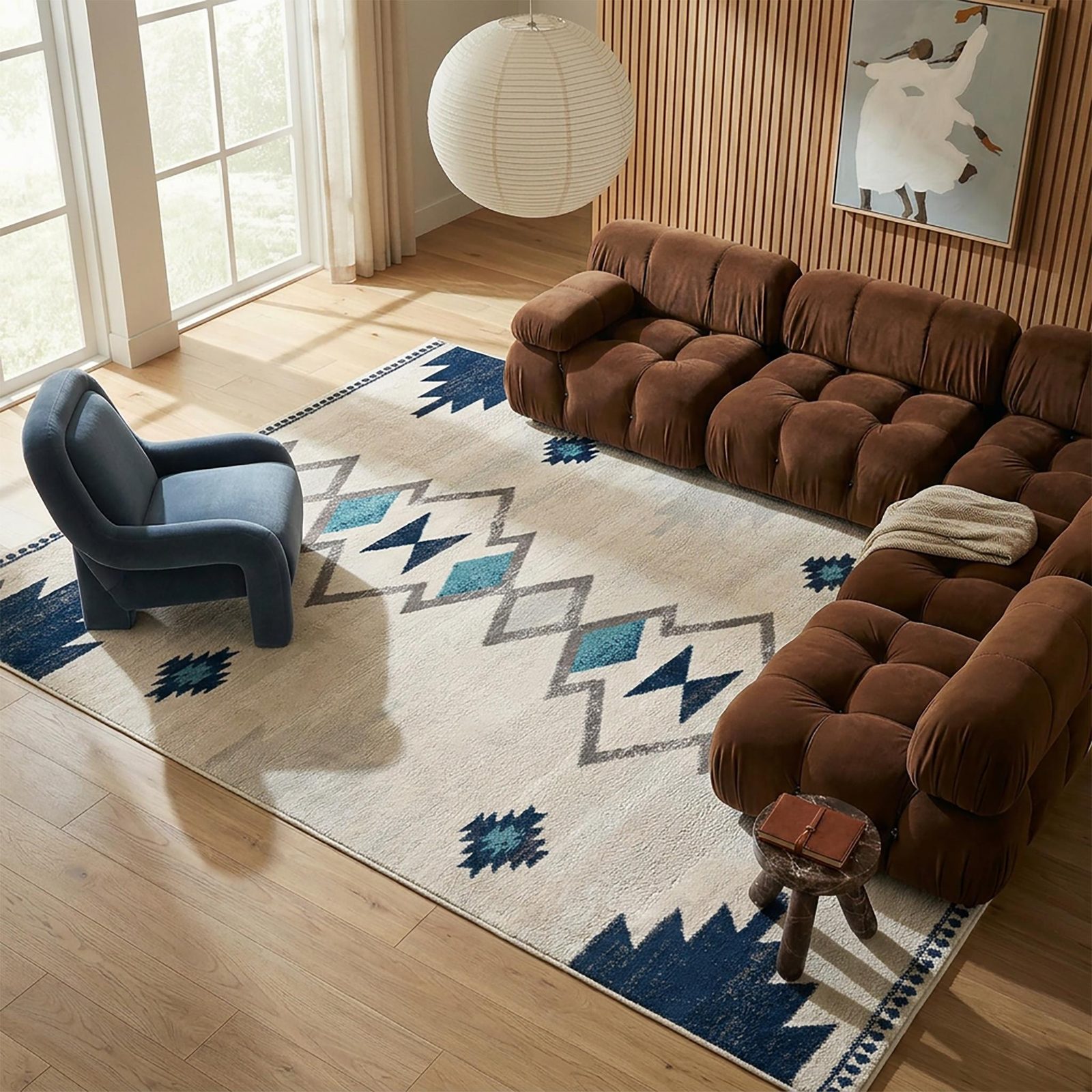 4′ X 6′ Blue and Ivory Southwestern Area Rug